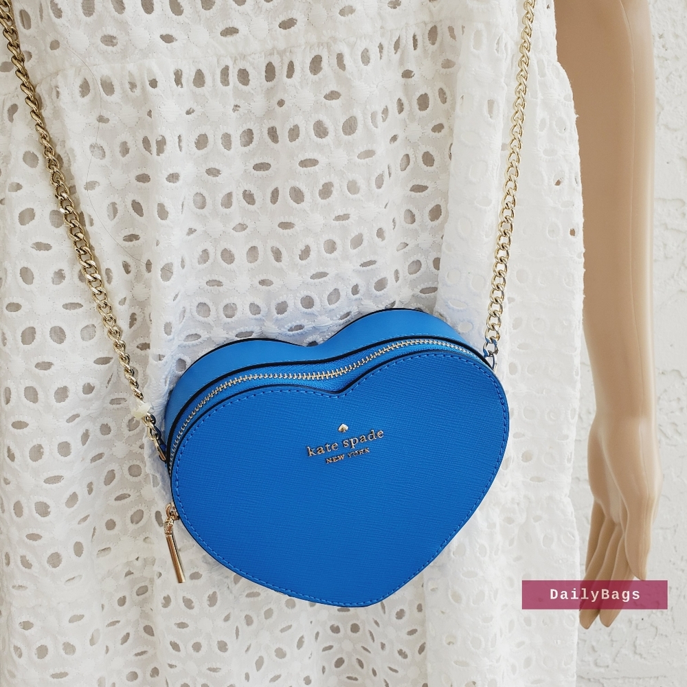 ๐ BEAUTIFUL MINI HEART KATE SPADE CROSSBODY NIGHT BLUE VALENTINE LOVE BAG - Picture 2 of 8